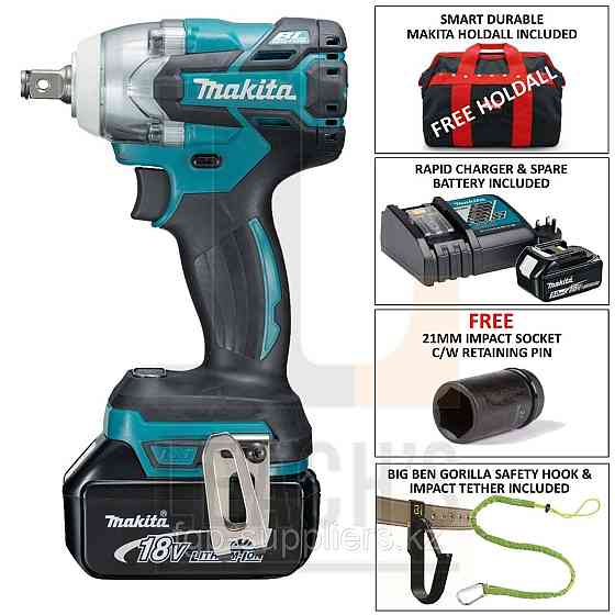Makita Impact Wrench 18v 5Ah - KIT 3 - Li-ion Brushless, 1/2" Drive, c/w 2 Batteries & Charger / Mak Atyrau