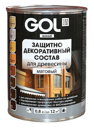 Состав защитно-декоративный для древесины GOL wood матовый (0,8 л), бесцветный Алматы - изображение 1