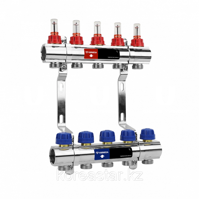 Коллекторная группа VARMEGA 1" 10x3/4"EK с расходомерами и регулирующими клапанами (латунь) Алматы - изображение 2