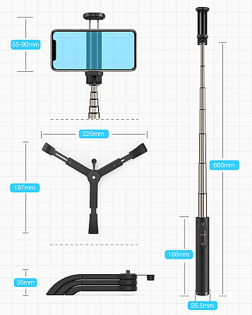 Штатив для телефона с пультом Bluetooth BlitzWolf BW-BS9 - Черный Нур-Султан - изображение 4