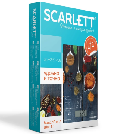 Весы кухонные Scarlett SC-KS57P68, стекло, до 10,0кг Павлодар