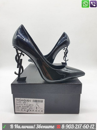 Туфли Yves Saint Laurent лодочки черные на каблуке с буквами YSL Almaty - photo 1