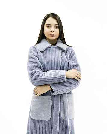 Женская дубленка «UM&H 86756729» голубая (шерсть) Астана