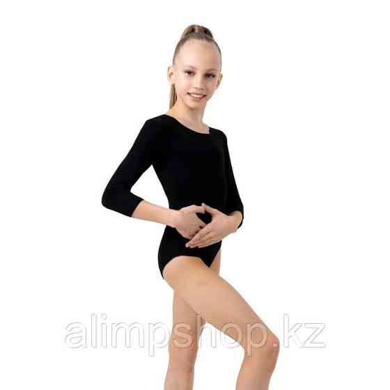Купальник гимнастический Grace Dance, с рукавом 3/4, р. 28,30,32,34 цвет чёрный Almaty