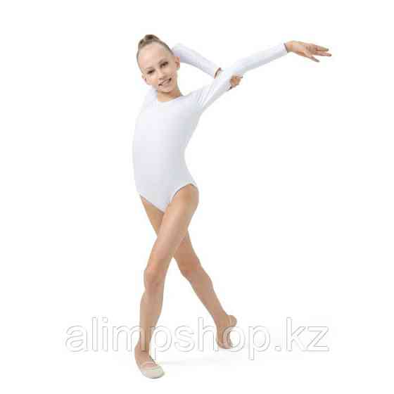 Купальник гимнастический Grace Dance, с длинным рукавом, р. 32, цвет белый Almaty