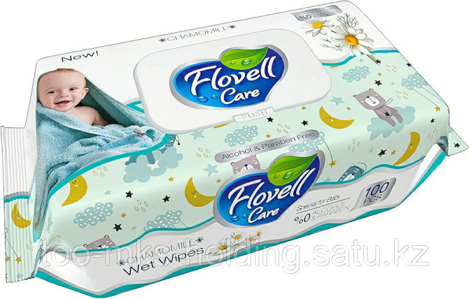 Салфетки влажные 100 шт, в уп, Flovell Care Classic Алматы - изображение 1