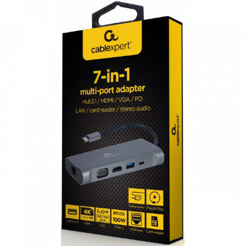 Cablexpert USB Type-C 7-in-1 көп портты адаптері A-CM-COMBO7-01 Алматы - изображение 3
