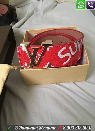Красный Ремень Louis Vuitton Supreme Луи Виттон Initials Суприм Алматы - изображение 4