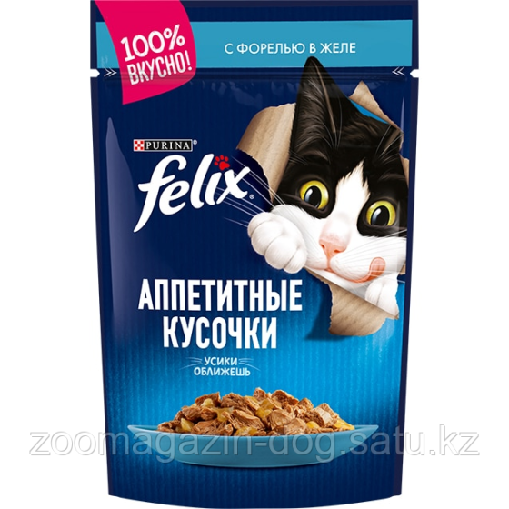 Felix для кошек кусочки с форелью в желе, уп. 26*пауч 75гр Almaty