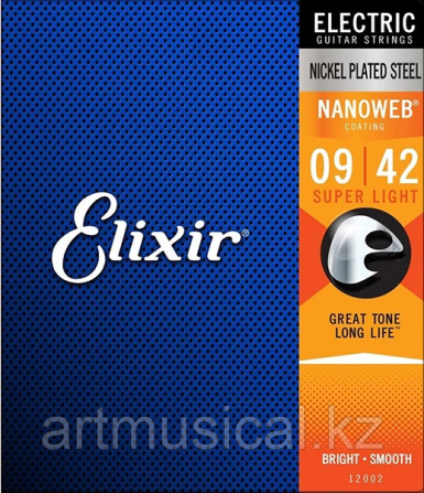 Струны для Электрогитары Elixir 12002 Super Light 9-42 NANOWEB Алматы - изображение 1