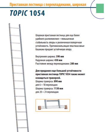 Приставная лестница с перекладинами широкая TOPIC 1054 Атырау
