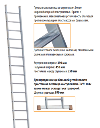 Приставная лестница со ступенями TOPIC 1042 Атырау - изображение 2