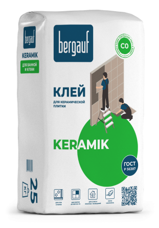 Клей KERAMIK для керамической плитки, 25 кг, Bergauf Алматы