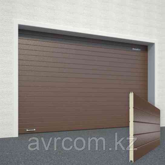 Ворота секционные RSD02, дизайн панели: горизонтальная полоса (гофра), цвет: коричневый. Караганда