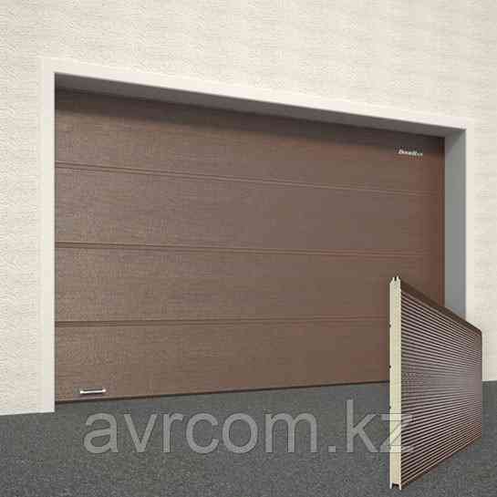 Ворота секционные RSD02, дизайн панели: волна, цвет: коричневый. Караганда