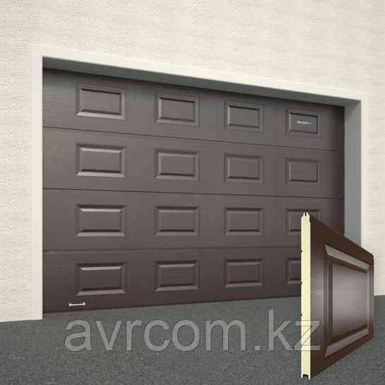 Ворота секционные RSD02, дизайн панели: волна, цвет: коричневый. Караганда