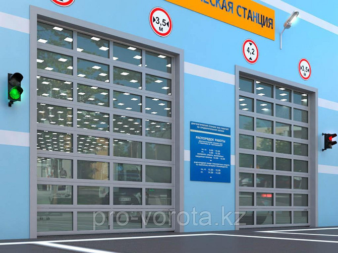 Промышленные секционные ворота с панорамным остеклением ISD02 Астана - изображение 2