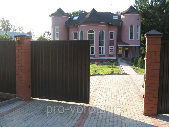 Откатные уличные ворота стандартных размеров с заполнением профлистом REVOLUTION-SLS Астана - изображение 2