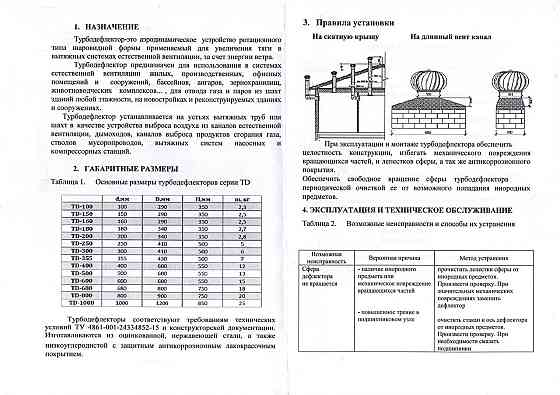 Турбодефлектора ТД-600, ТД-680, ТД-800 Астана