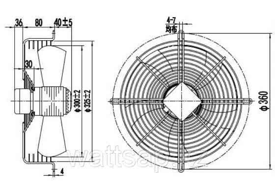 Вентилятор осевой MaEr Micro-motor YDWF68L35P4-300B нагнетание, 1800 м3/час, нагнетание Алматы