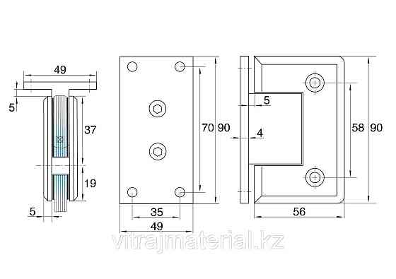 Петля стена-стекло центральное крепление монтажной пластины | FGD-55 SUS304/CR | Хром Алматы