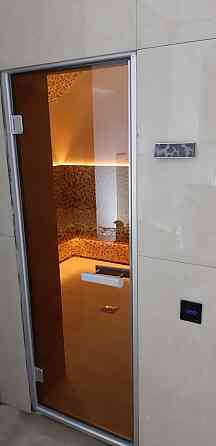 Дверь 7x19 прозрачная для турецкой бани (Короб: Алюминий, Размер: 69x189 см, Стекло - Бронза, С поро Алматы