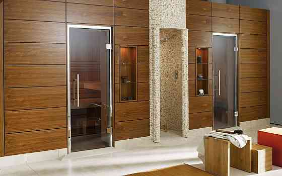 Дверь для паровой комнаты Andres Lux Bronze 7х19 (короб - алюминий, стекло - бронза, без порога) Алматы