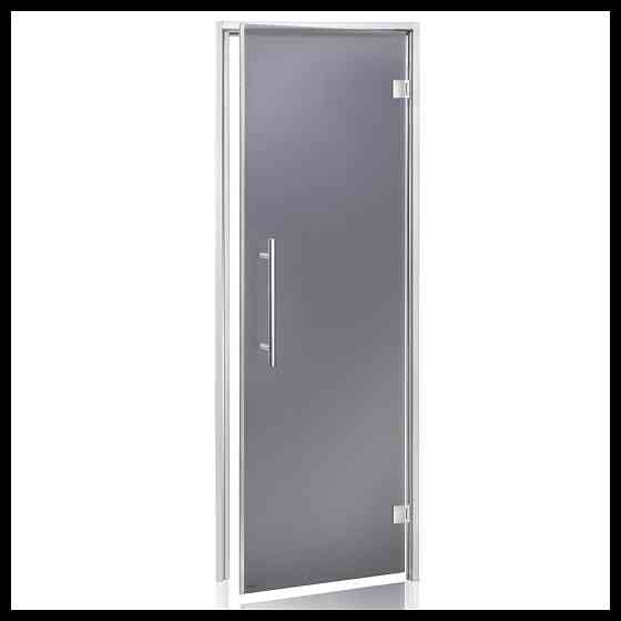 Дверь для паровой комнаты Andres Lux Gray Matted 7х19 (короб - алюминий, стекло - серое матовое, без Алматы