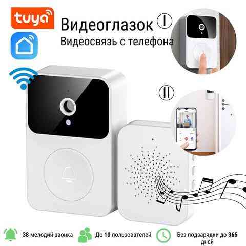 Видеоглазок-дверной звонок с Wi-Fi Tuya Smart Life {ночное видение, двусторонняя аудиосвязь, функция Алматы