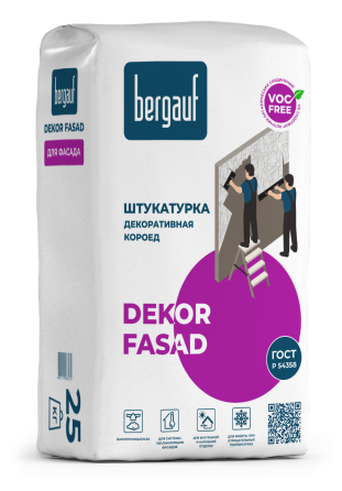 DECOR FASSAD, декоративная штукатурка типа короед, серый, 25 кг, Bergauf Алматы