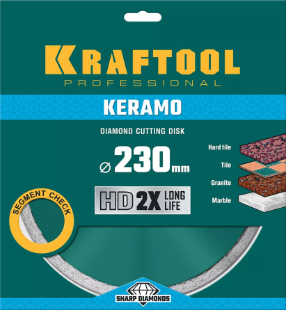 Диск отрезной KERAMO, KRAFTOOL Ø 230Х22.2 мм, алмазный, сплошной, по керамограниту, (36684-230) Алматы