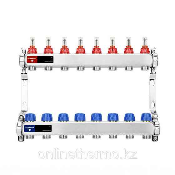 Коллекторные группы 1", 8 x 3/4"EK Varmega из нержавеющей стали с расходомерами и регулирующими клап Алматы