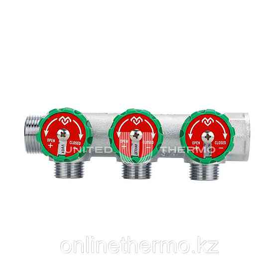 Коллекторы 3/4" х 1/2" - 3вых распределительные с регулировочными клапанами, серия VM146, хромирован Алматы