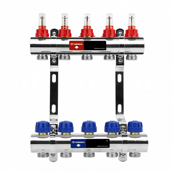 Коллекторная группа VARMEGA 1" 2x3/4"EK с расходомерами и регулирующими клапанами (латунь) Алматы