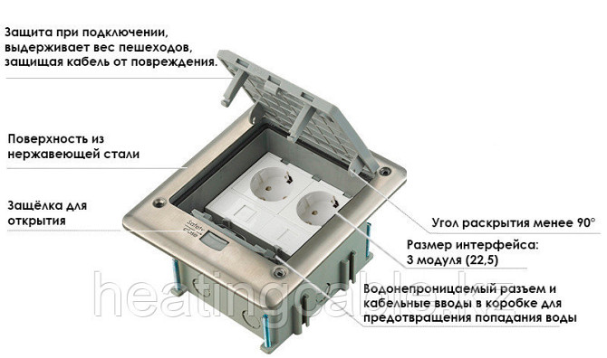 Напольный лючок на 6 модулей, IP66, металл, серебро Алматы - изображение 3