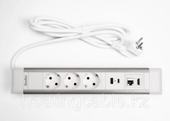 Shelbi Настольный блок, 3 розетки, 1 USB, 1 Type-C, RJ45, HDMI, серебро Алматы
