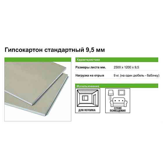 Гипсокартон 9.5 мм Knauf 2500х1200 3 м² Алматы
