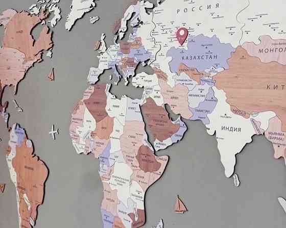 Интерьерная 3D Карта мира Unico из дерева Алматы