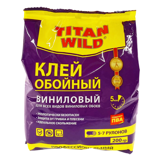 Обойный клей TITAN WILD Б/И (винил; 200гр) для всех видов виниловых обоев, 200г, пакет, (шт.) Алматы