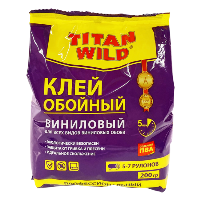 Обойный клей TITAN WILD Б/И (винил; 200гр) для всех видов виниловых обоев, 200г, пакет, (шт.) Алматы - изображение 1