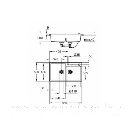 Кухонная мойка Grohe K500 Sink 90 -C 86/50 2.0 rev Астана