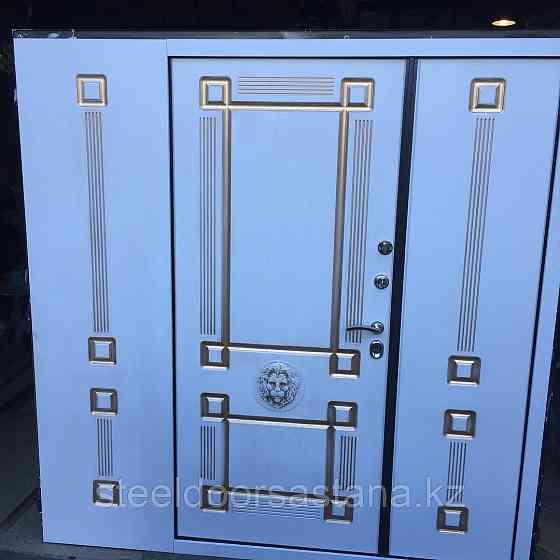 Дверь стальная со стеклопакето с влагостойким МДФ, виноритом и зашивками по бокам Астана