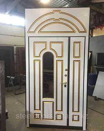 Дверь стальная с зашивкой, стеклопакетом и ковкой, влагостойким МДФ, виноритом Нур-Султан