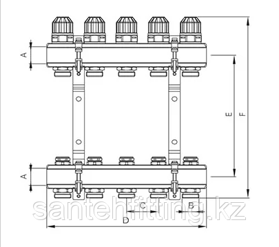 Коллектор блок с термостатическими клапанами на 1x5 выходов KR.1100-05 Koer Уральск