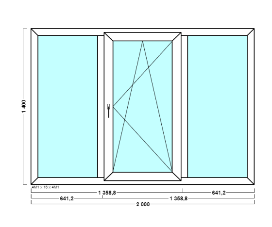 Пластиковое окно 2000*1400мм, трехкамерный профиль, тройной стеклопакет (двухкамерный) Костанай