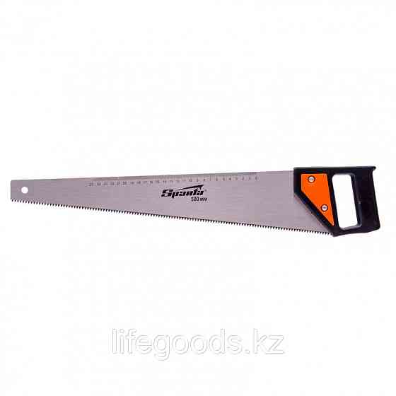 Ножовка по дереву, 500 мм, 5-6 TPI, каленый зуб, линейка, пластиковая рукоятка Sparta 232365 Алматы