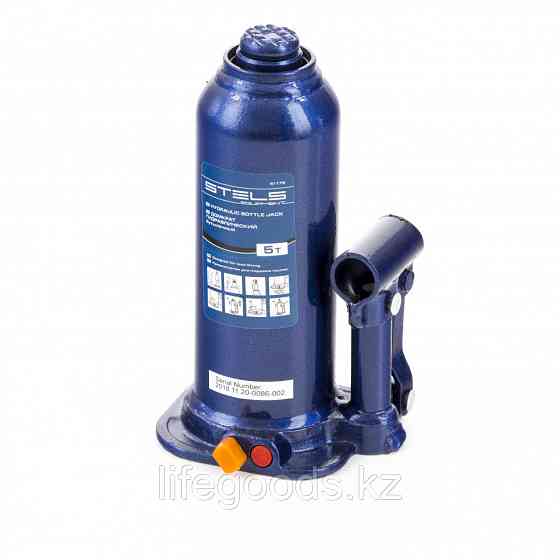 Домкрат гидравлический бутылочный, 5 т, h подъема 207-404 мм, в пластиковом кейсе Stels 51175 Алматы