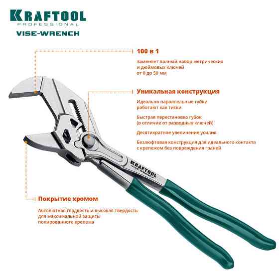 Клещи переставные Vise-Wrench, Kraftool, 250/50 мм (22065) Алматы