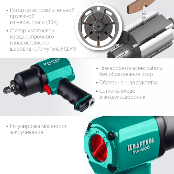 Ударный пневматический гайковерт PW-900, KRAFTOOL 1/2", 880 Нм ( 64210) Алматы