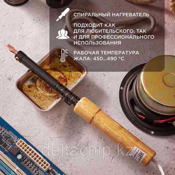 Паяльник с деревянной ручкой, серия ЭПСН, 65Вт, 230В, пакет REXANT Алматы